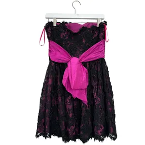 Betsey Johnson Strapless Lace Dress Pink Black Party Cocktail Size 8 thumbnail 4