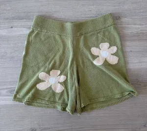 Blue Blush Knit Olive Green Flower Shorts thumbnail 1