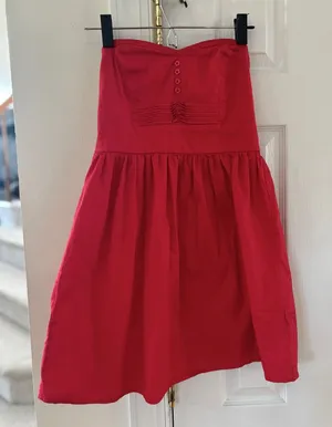 Bebop Babydoll Strapless Red Pin Tuck Pleat Micro Mini Dress Coquette Y2K Twee thumbnail 1