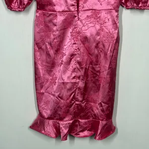 Elevator Disco Mini Dress Womens Size Small Pink Floral Surplice Neck Ruffle Hem thumbnail 6