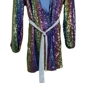 Boohoo Rainbow Sequin Wrap Mini Dress Multi Color Festival Party Sparkly Size 6 thumbnail 3