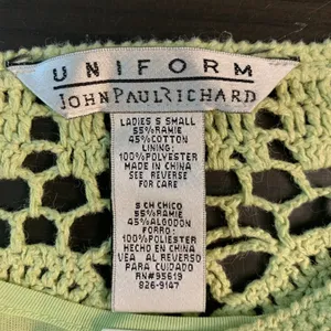Uniform John‎ Paul Richard Green Crochet Lace Knit Long Sleeve Sweater Top Smal thumbnail 3
