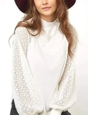 ✨Free People Sweetest Thing Thermal/Lace White Long Sleeve Sz Small Top✨ thumbnail 1