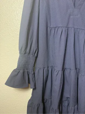 Pomander Place Kenzo Dress Navy Cotton Poplin Tiered Ruffle Mini Dress‎ Size XS thumbnail 6