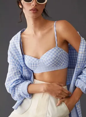 Favorite Daughter Blue Gingham Bralette thumbnail 1