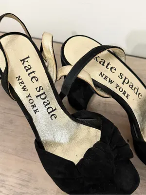 Kate spade black heels velvet block heel size 5.5 platform thumbnail 2