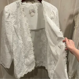 Sweet vintage 80s white lace angel baby fairy lined jacket blazer open front thumbnail 9