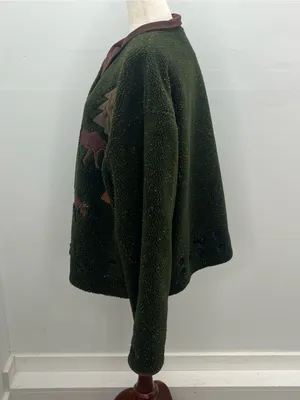 Cabelas Womens Green Moose Pine Tree Applique Cabin Core Sherpa Fleece Jacket XL thumbnail 4