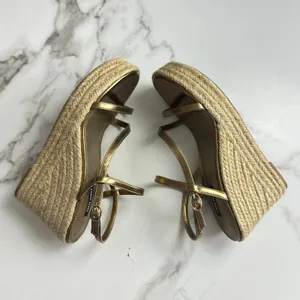Nine West Jill Metallic Gold Classic Espadrille Wedge Sandals Size 9 thumbnail 6