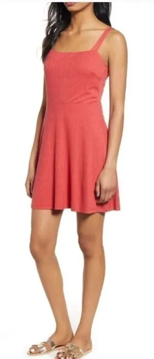 All In Favor Cardinal Red Ribbed Knit Tank Fit Flare Dress Sz LARGE thumbnail 1