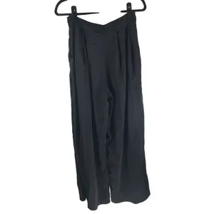 JLux Label Womens Pants High Rise Pleated Pockets Satin Wide Leg Black M thumbnail 3