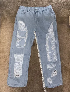 SHEIN Light Blue Distressed High Rise Jeans thumbnail 1