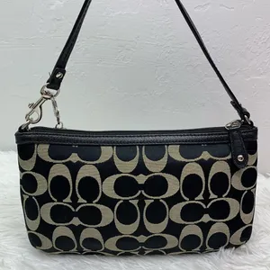 y2k COACH Black Signature Canvas Mini Purse Wristlet with Card Slots thumbnail 1