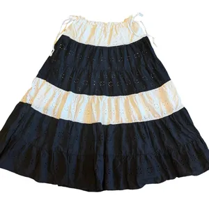 Hutch x Anthropologie Black White Tiered Maxi Skirt Eyelet Cotton Size Small thumbnail 9