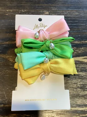 Lilly Pulitzer 4 Pack Pastel Bow Scrunchies Pink, Green, Aqua, Yellow thumbnail 1