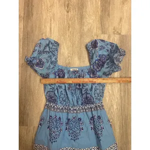 Celina Moon Blue Floral Cotton Tiered Midi Dress Smocked Boho‎ Size Small thumbnail 4