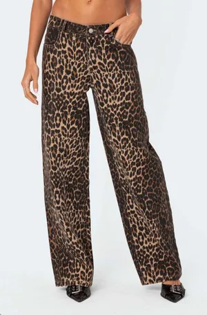 Edikted Low Rise Leopard Printed Jeans thumbnail 6