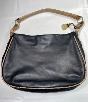 Brahmin Black‎ Leather Handbag Pecan Croc Embossed Trim & Handle 13x9.5" thumbnail 1