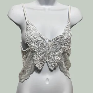 Y2K Fairy Butterfly Lace Cami Crop Top Sheer White Applique Romantic Coquette thumbnail 3