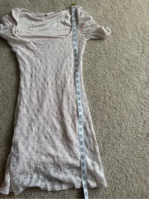 Free People y2k White Lace Mini Dress Square Neck 3/4 Sleeve Boho Romantic Sz xs thumbnail 10