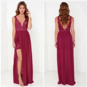 Lulus Make Way For Wonderful Berry‎ Red Lace Sleeveless Maxi Dress Size S thumbnail 2
