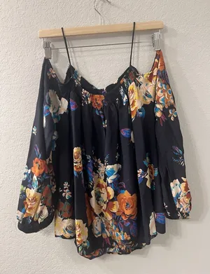 Anthropologie Maeve Tallie Blue Floral‎ Off the shoulder blouse Sz M Cottagecore thumbnail 1