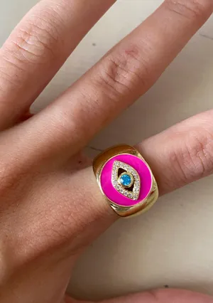 Urban Outfitters NWOT chunky gold evil eye rhinestone ring thumbnail 4