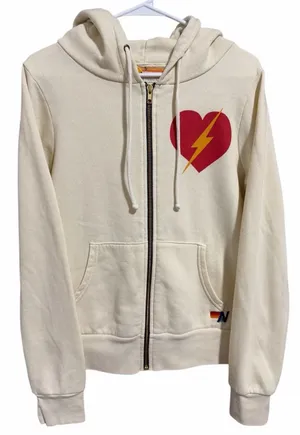 Aviator Nation Bolt Heart Zip Hoodie Vintage White Size‎ Small thumbnail 1