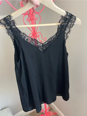 Naked Zebra Black Lace-Trim V-Neck Camisole Top thumbnail 7