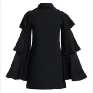 Alexis Marianne Black Tiered Bell Sleeve Crepe Mini Dress S thumbnail 2