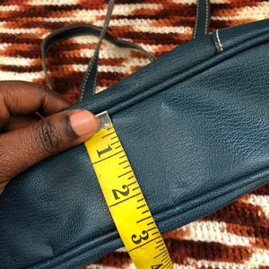 90s Vintage Y2K 2000s Navy Blue rectangular leather shoulder hand bag purse office siren corporate core #gothic #whimsygoth thumbnail 5