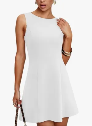 NEW White Classic A-Line Sleeveless Boat Neck Mini Dress Mini Dress M 8/10 thumbnail 1