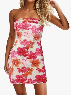 Amazon Strapless floral dress thumbnail 1
