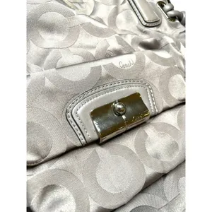 RARE Vintage Y2K Coach Kristin Op Art Sateen Satchel Purse Bag Large Silver Logo thumbnail 3