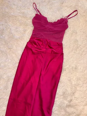 NWOT HOUSE OF CB Teia Satin Georgette Draped Corset Midi Dress Hot Pink XS thumbnail 6