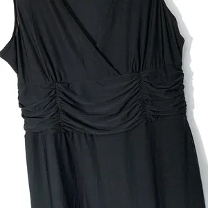 Black Faux Wrap Ruched Cocktail Dress XL Figure Flattering Stretch LBD thumbnail 6