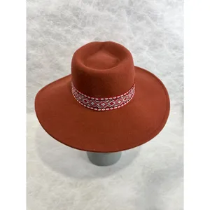 Universal Threads Rust Orange 100% Wool Wide Brim Fedora Hat‎ Embroidered Band thumbnail 3