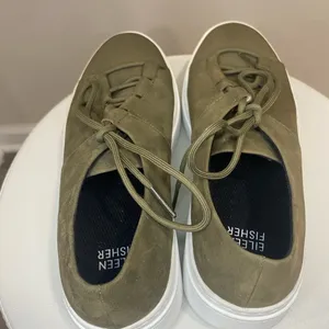 Eileen Fisher Prescot Platform Sneakers Olive Nubuck Leather Women 6.5 thumbnail 3