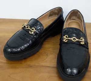 Circus by Sam Edelman Black Crocodile Print Bit Front Loafers Size 10 thumbnail 1