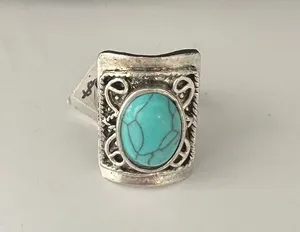 Turquoise Silvertone Ring Native Style Blue Fashion Rings Gemstone Plated Navajo thumbnail 1