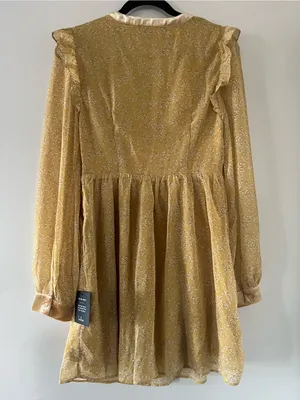 NWT Lulus Mustard Yellow Floral Ruffle Mini Dress Medium Cottagecore Romantic thumbnail 7