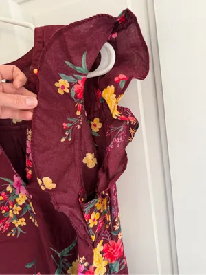 Old‎ Navy XL Burgundy Floral Flutter Sleeve 100% Cotton Boho Blouse Top thumbnail 4