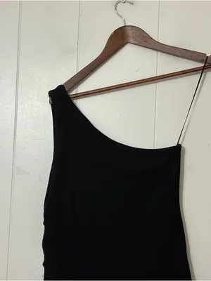 Abercrombie & Fitch One Shoulder Ribbed Bodysuit Black Cutout Sz L Soft Seamless thumbnail 6