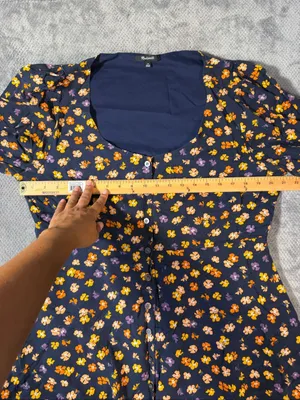 Madewell Sz 14 Navy Floral Button Front Puff Sleeve Mini Dress Cottagecore Boho thumbnail 6