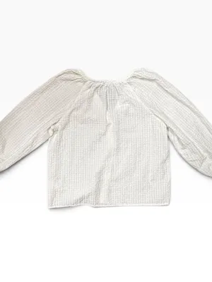 GAP White Seersucker Textured Button Front Peasant Blouse Size Medium thumbnail 3
