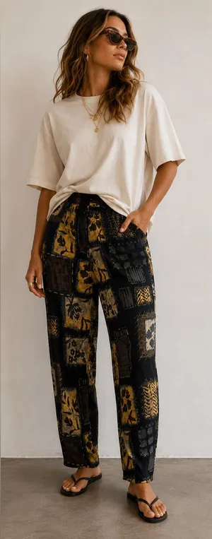 Vintage 90s Kathie Lee Patchwork Soft Pants Boho Straight Leg Lounge Pants thumbnail 1