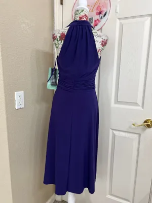Jones Wear Halter V-Neck Midi Dress in Deep Purple size 8 thumbnail 4