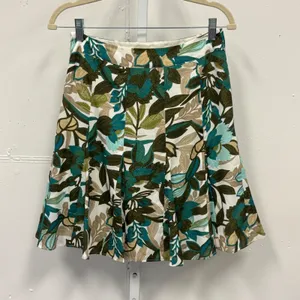 Ann Taylor Petites Floral A-Line Pleated Skirt Teal Olive Green 0P 166887 Boho thumbnail 2