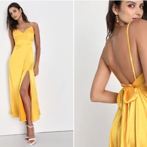 LULU's Prom Wedding Bridesmaid Glamorous Satin Open Tie Back Back Midi Dress thumbnail 4