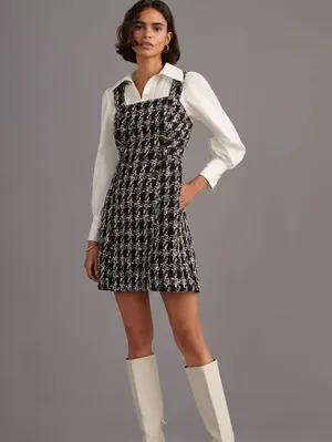 Maeve by Anthropologie Black and White Tweed Mini Dress - Size - 10 thumbnail 3